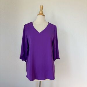 Solid Purple V-Neck Half Sleeve Blouse